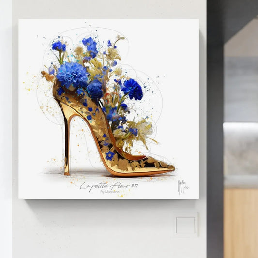Touteladeco / Tableau Art / femme / Art / Patrice Murciano / Pop Art / Décoration Murale / Décoration de maison / Moderne / Toile / Chaussure / Talon / Dorée / Fleur / Chic / Elegant / Glamour