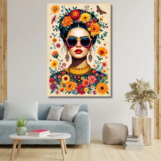 Touteladeco / Toile / Tableau / tableau Frida Kahlo / déco pop art femme / toile bohème fleurie / art mural féminin / affiche Frida fleur