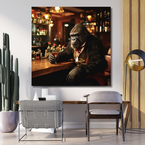 Touteladeco / Toile / Tableau / Singe / tableau gorille / décoration bar / art animalier / toile originale / ambiance rétro / gorille élégant