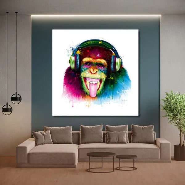 Touteladeco / Tableau Pop Art / Singe / Décoration Murale / Moderne / Pop Art / Couleur / Graffiti / Toile / Tableau / Patrice Murciano / DJ