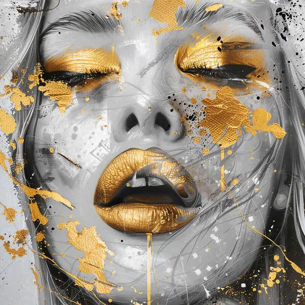 Touteladeco / Toile / Tableau / tableau femme / street art / portrait doré / art moderne / peinture murale glamour / déco élégante / visage or / tableau contemporain