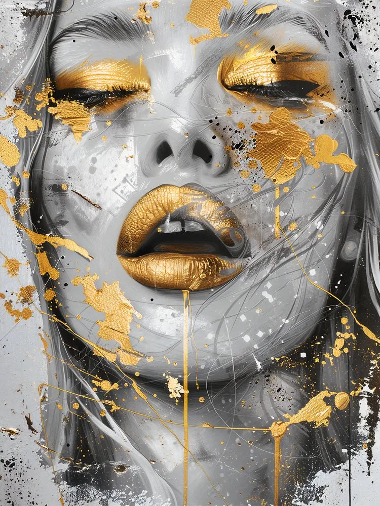 Touteladeco / Toile / Tableau / tableau femme / street art / portrait doré / art moderne / peinture murale glamour / déco élégante / visage or / tableau contemporain