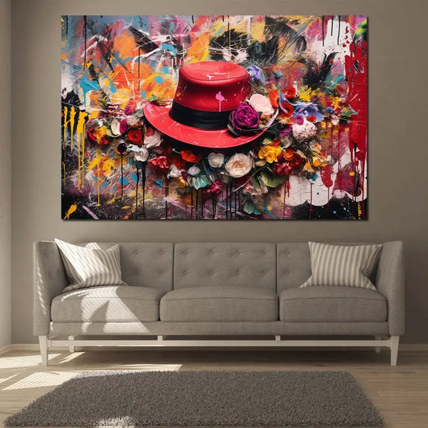 Touteladeco / Tableau Art / Films / Abstrait / Chapeau à Fleur / Fashion / Graffiti / Glamour / Pop Art / Décoration Murale / Décoration de maison / Moderne / Toile