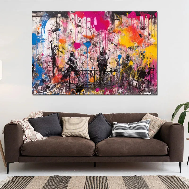  Touteladeco / Tableau / Street Art / Banksy / Groupe / Jeune / Love / Graffiti / Pop Art / Décoration Murale / Décoration de maison / Moderne / Toile / Cadeau