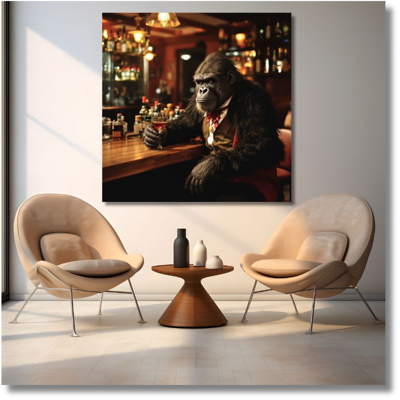 Touteladeco / Toile / Tableau / Singe / tableau gorille / décoration bar / art animalier / toile originale / ambiance rétro / gorille élégant