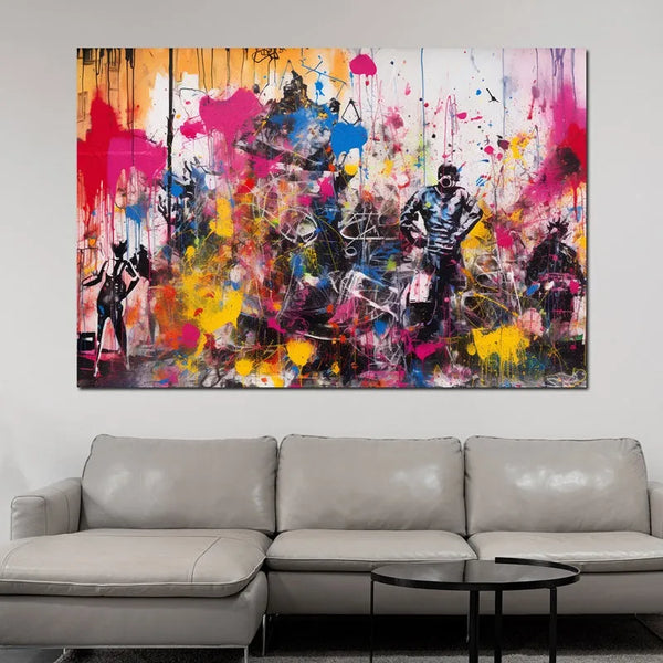  Touteladeco / Tableau / Street Art / Banksy / Groupe / Jeune / Love / Graffiti / Pop Art / Décoration Murale / Décoration de maison / Moderne / Toile / Cadeau