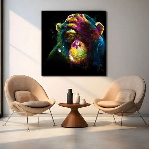 Touteladeco / Tableau Pop Art / Singe / Décoration Murale / Moderne / Pop Art / Couleur / Graffiti / Toile / Tableau / Patrice Murciano