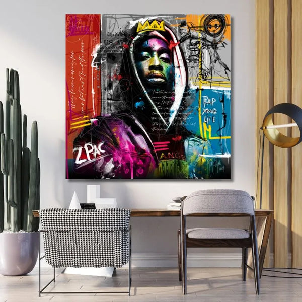 Touteladeco / Tableau Art / Musique / Rap / 2Pac / Patrice Murciano / Pop Art / Décoration Murale / Décoration de maison / Moderne / Toile