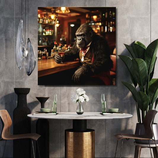 Touteladeco / Toile / Tableau / Singe / tableau gorille / décoration bar / art animalier / toile originale / ambiance rétro / gorille élégant