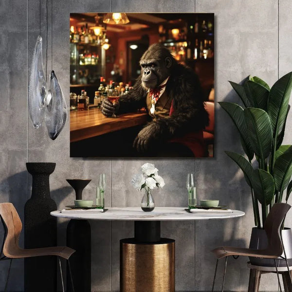 Touteladeco / Toile / Tableau / Singe / tableau gorille / décoration bar / art animalier / toile originale / ambiance rétro / gorille élégant