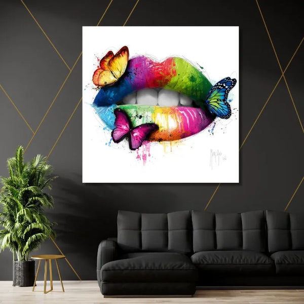 Touteladeco / Tableau Art / Glamour / Bouche / Butterfly Kiss / Papillons / Graffiti / Patrice Murciano / Pop Art / Décoration Murale / Décoration de maison / Moderne / Toile