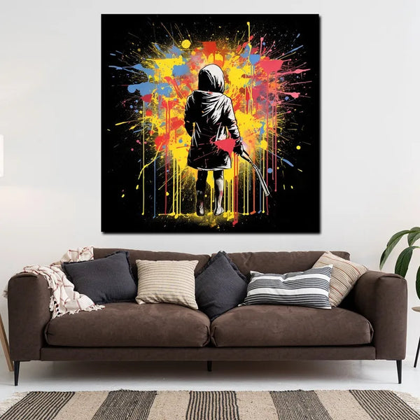 Touteladeco / Tableau Art / Banksy / Street Art / Garçon Capuche / Graffiti / Pop Art / Décoration Murale / Décoration de maison / Moderne / Toile