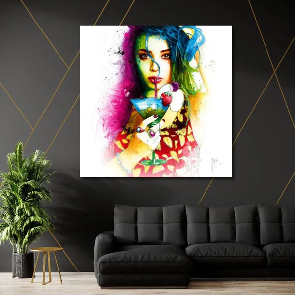 Touteladeco / Tableau Art / Visage / femme / Art / Patrice Murciano / Pop Art / Décoration Murale / Décoration de maison / Moderne / Toile / Cocktail / Fraises 
