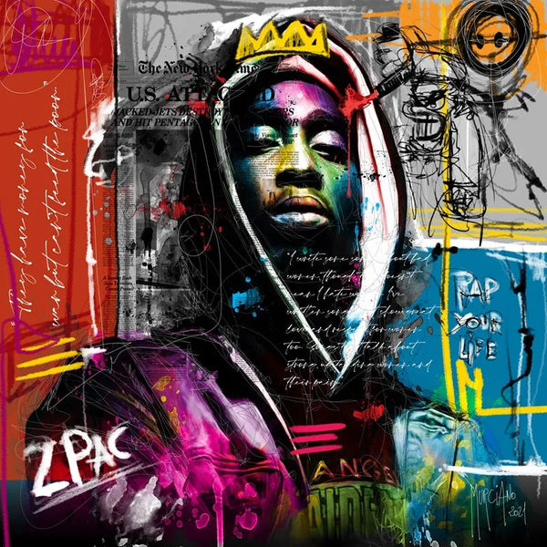 Touteladeco / Tableau Art / Musique / Rap / 2Pac / Patrice Murciano / Pop Art / Décoration Murale / Décoration de maison / Moderne / Toile