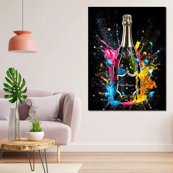 Touteladeco / Tableau Art / Luxe / Champagne / Graffiti / Pop Art / Décoration Murale / Décoration de maison / Moderne / Toile