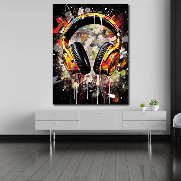 Touteladeco / Tableau Art / Casque / Musique / DJ / Deejay / Graffiti / Pop Art / Décoration Murale / Décoration de maison / Moderne / Toile