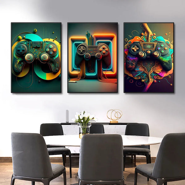 Touteladeco / Tableau / Toile / GAMING / GEEK / Décoration Murale / Moderne / Manette / Graffiti