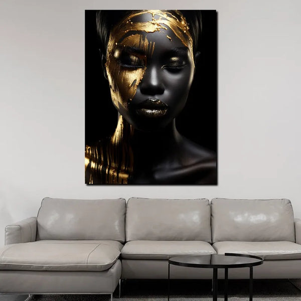Touteladeco / Tableau Pop Art / Street Art / Girl Power / Décoration Murale / Décoration de maison / Moderne / Femme / Visage / Couleur / Afrique / African / Girl / Doré