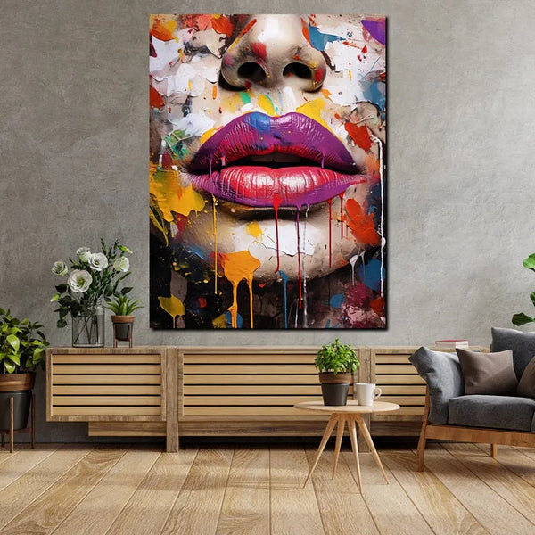 Touteladeco / Tableau Art / Street Art / Bouche / Femme / Glamour / Graffiti / Pop Art / Décoration Murale / Décoration de maison / Moderne / Toile