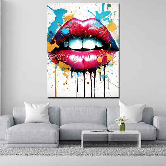 Touteladeco / Tableau Art / Street Art / Bouche / Femme / Glamour / Graffiti / Pop Art / Décoration Murale / Décoration de maison / Moderne / Toile / Lèvres / Couleur