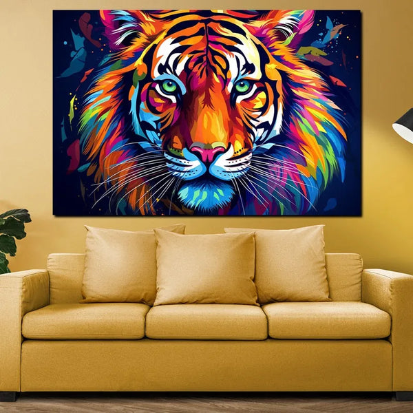 Touteladeco / Tableau Pop Art / Animaux / Décoration Murale / Décoration de maison / Moderne / Toile / Pop Art / Tigre / Felin