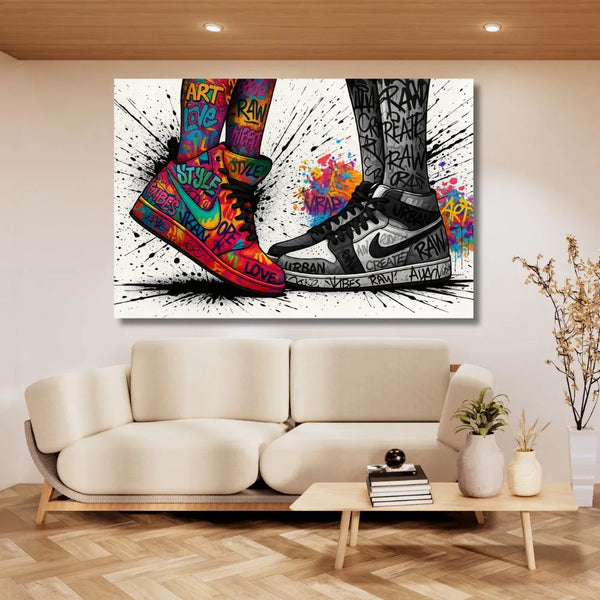 Touteladeco / Tableau Pop Art / Basket / Street Art / Décoration Murale / Décoration de maison / Moderne / Toile / Street Art / Jordan / Sneakers