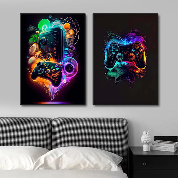 Touteladeco / Tableau / Toile / GAMING / GEEK / Décoration Murale / Moderne / Console / Manette / Graffiti