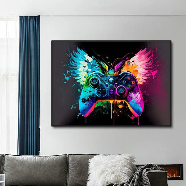 Touteladeco / Tableau / Toile / GAMING / GEEK / Décoration Murale / Moderne / Console / Manette / Graffiti