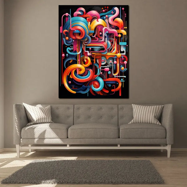 Touteladeco / Tableau Art / Abstrait / Couleurs / Explosions / Graffiti / Deejay / Graffiti / Pop Art / Décoration Murale / Décoration de maison / Moderne / Toile / Labyrinthe