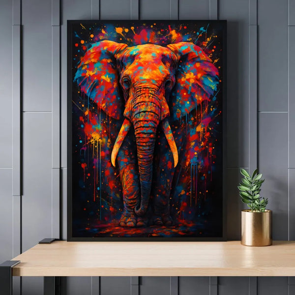 Touteladeco / Toile / Tableau / tableau éléphant / art mural coloré / pop art animalier / déco sauvage / éléphant street art / tableau puissant / toile moderne