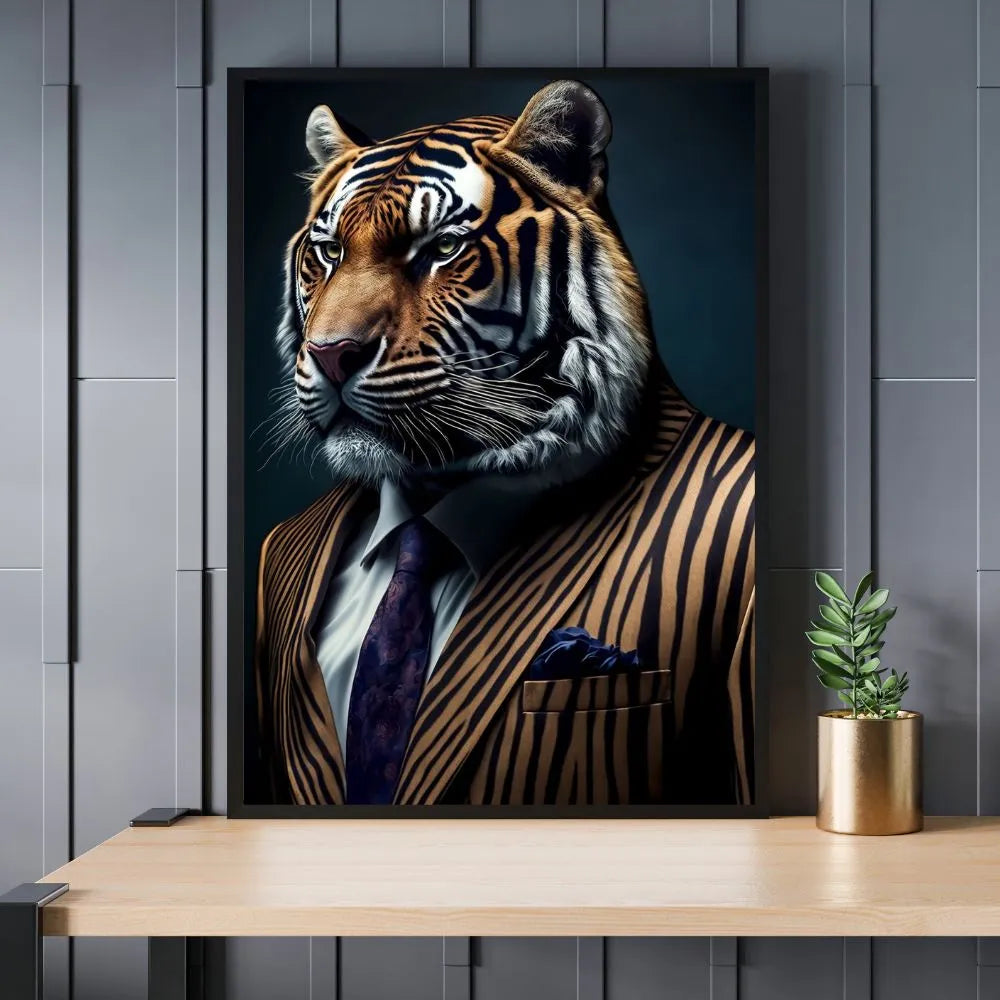 Touteladeco / Toile / Tableau / tableau tigre / toile animal costume / déco puissante / art moderne / toile bureau luxe / tableau urbain / déco animale chic
