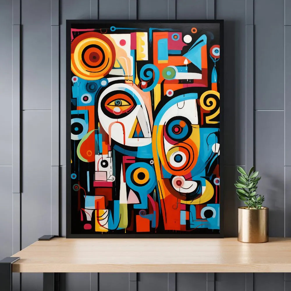 Touteladeco / Toile / tableau / tableau abstrait / art géométrique / visages cubistes / décoration murale moderne / couleurs vives / style graphique / œuvre contemporaine