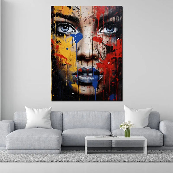 Touteladeco / Tableau Pop Art / Street Art / Girl Power / Grafiti / Décoration Murale / Décoration de maison / Moderne / Graffiti / Femme / Visage / Couleur / Fleurs