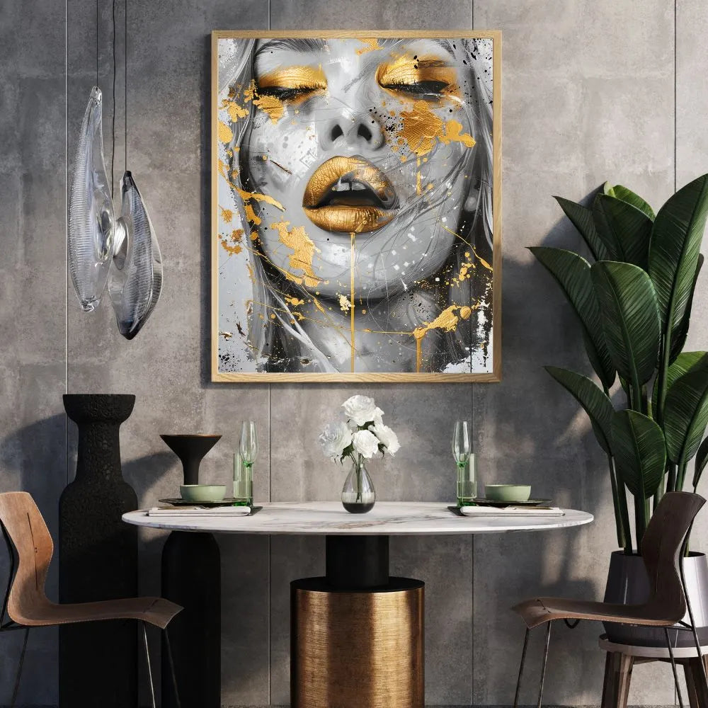 Touteladeco / Toile / Tableau / tableau femme / street art / portrait doré / art moderne / peinture murale glamour / déco élégante / visage or / tableau contemporain