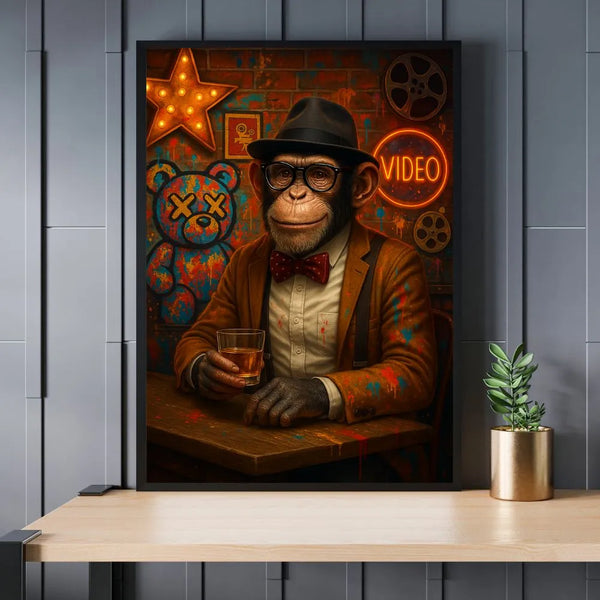 Touteladeco / Toile / tableau / tableau singe / art urbain / déco rétro / style cinéma / pop art / singe en costume / bar vintage / tableau original / street art / ambiance lounge