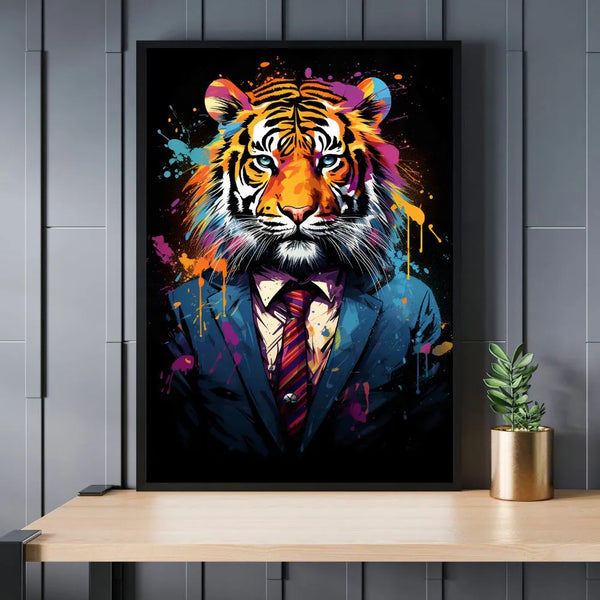 Touteladeco / Toile / Tableau / tableau tigre costume / pop art animal / décoration urbaine / art coloré / tigre élégant / street art chic / tableau tendance / déco murale originale