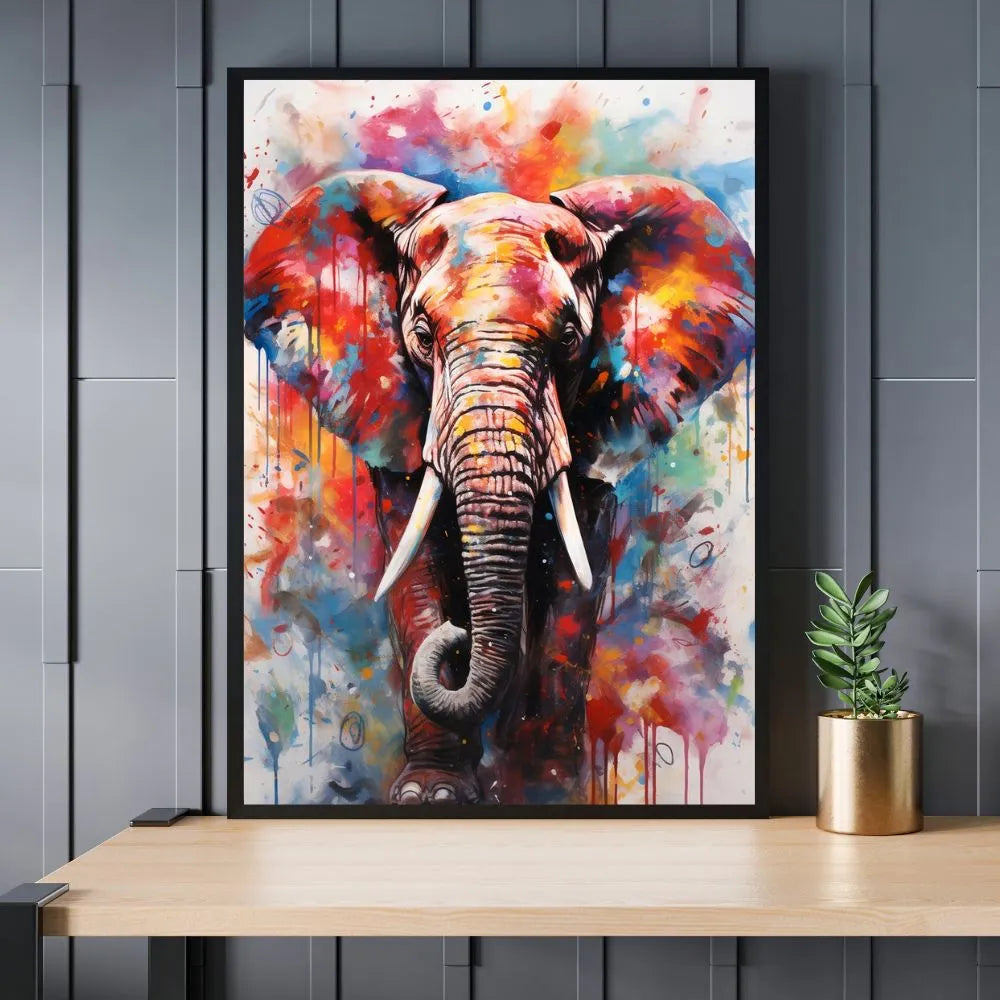 Touteladeco / Toile / Tableau / tableau éléphant / art mural / pop art / déco colorée / street art / toile moderne / animal majestueux / peinture vibrante