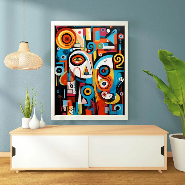 Touteladeco / Toile / tableau / tableau abstrait / art géométrique / visages cubistes / décoration murale moderne / couleurs vives / style graphique / œuvre contemporaine