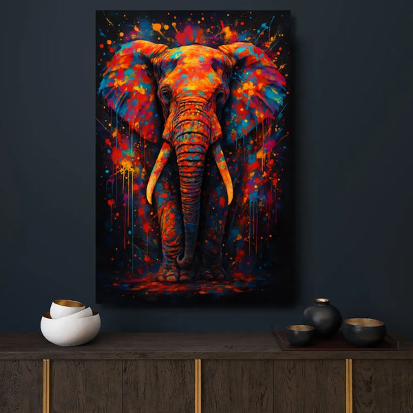 Touteladeco / Toile / Tableau / tableau éléphant / art mural coloré / pop art animalier / déco sauvage / éléphant street art / tableau puissant / toile moderne