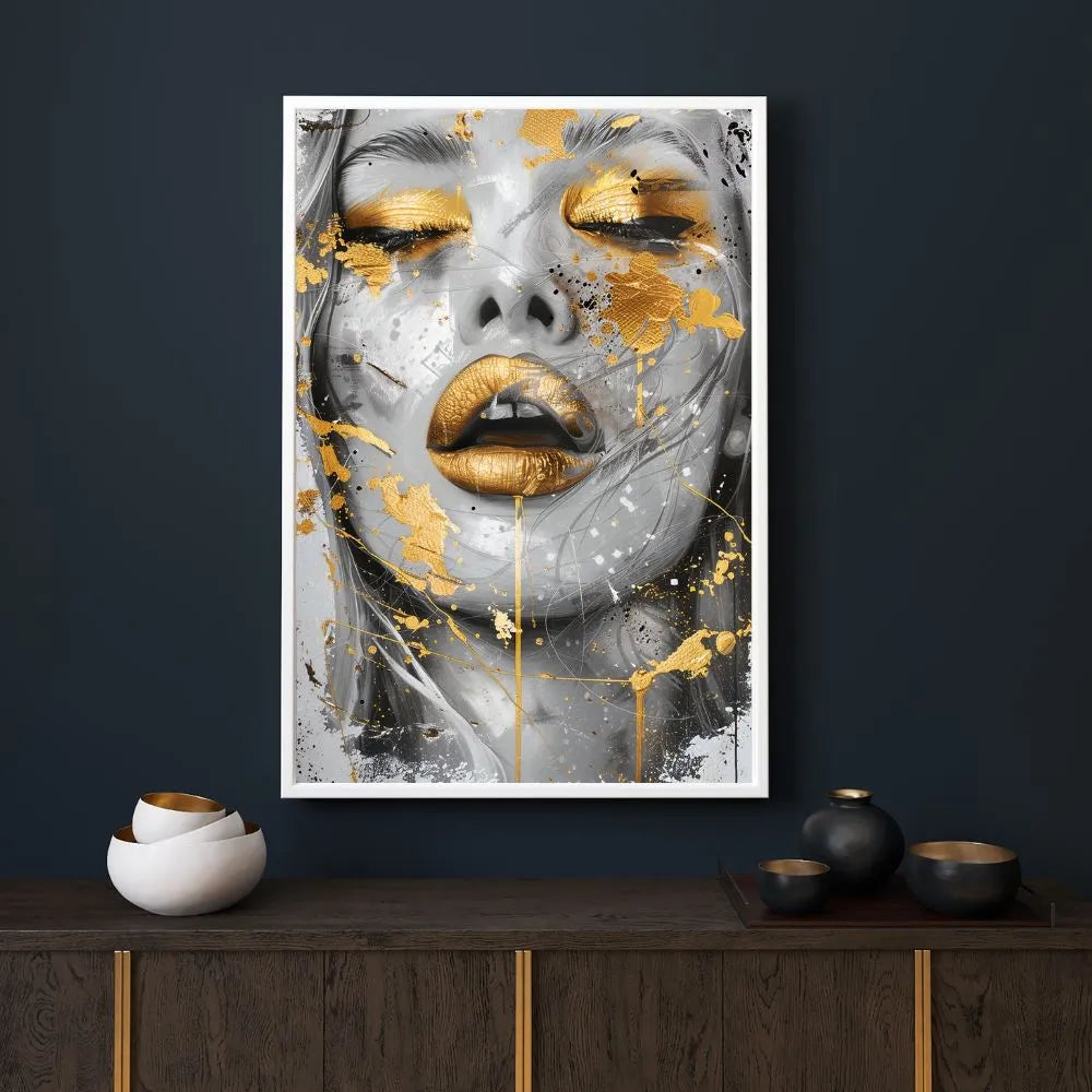 Touteladeco / Toile / Tableau / tableau femme / street art / portrait doré / art moderne / peinture murale glamour / déco élégante / visage or / tableau contemporain