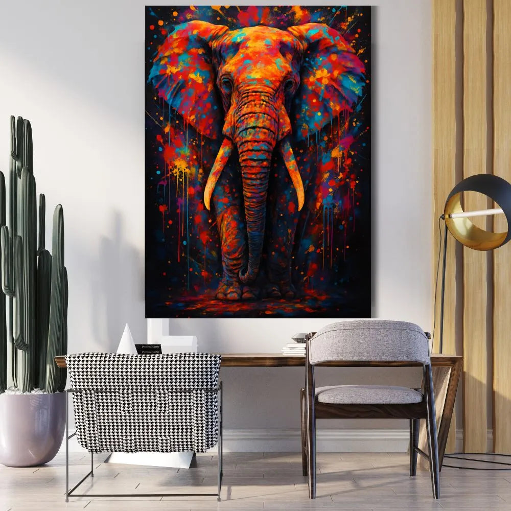 Touteladeco / Toile / Tableau / tableau éléphant / art mural coloré / pop art animalier / déco sauvage / éléphant street art / tableau puissant / toile moderne