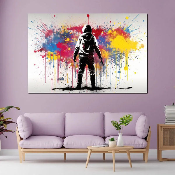 Touteladeco / Tableau Art / Banksy / Street Art / Garçon Capuche / Graffiti / Pop Art / Décoration Murale / Décoration de maison / Moderne / Toile