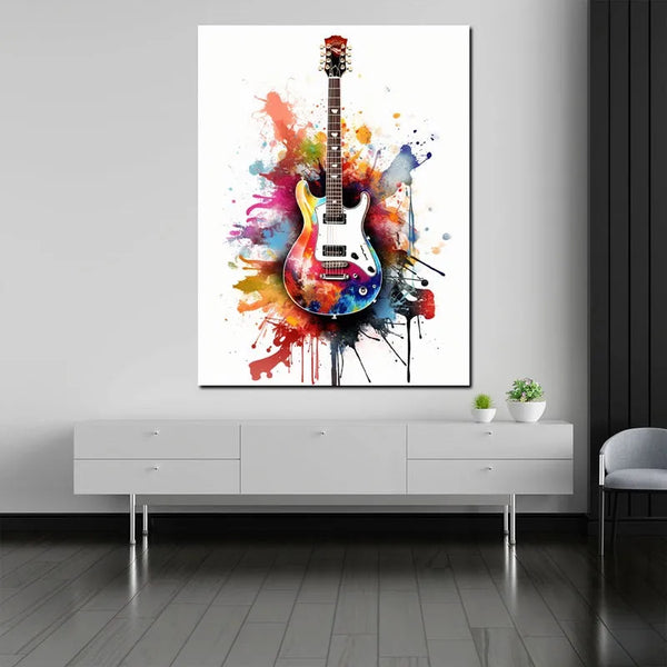 Touteladeco / Tableau Art / Musique / Guitare / Electrique / Rock / Graffiti / Pop Art / Décoration Murale / Décoration de maison / Moderne / Toile