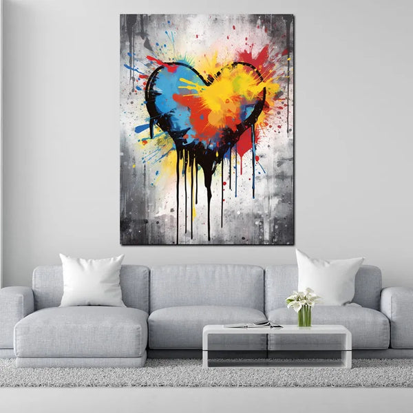 Touteladeco / Tableau Art / Abstrait / Couleurs / Explosions / Graffiti / Graffiti / Pop Art / Décoration Murale / Décoration de maison / Moderne / Toile / Coeur