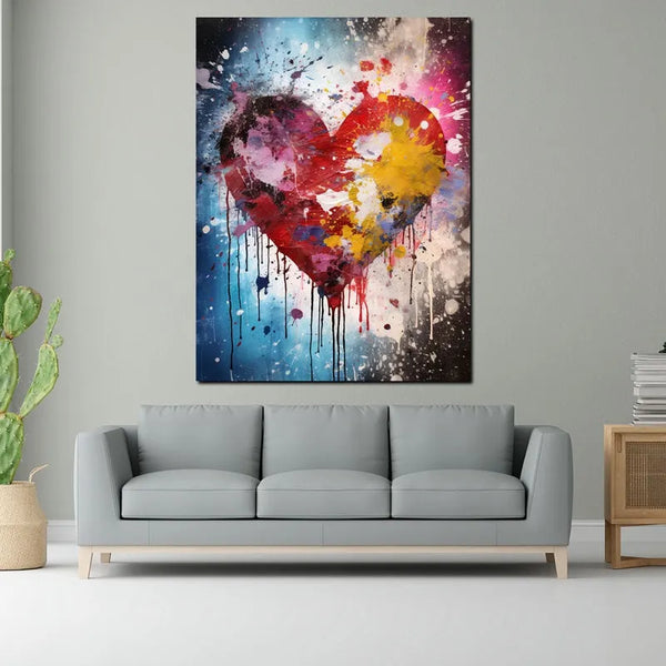 Touteladeco / Tableau Art / Abstrait / Couleurs / Explosions / Graffiti / Pop Art / Décoration Murale / Décoration de maison / Moderne / Toile / Coeur / Amour / love