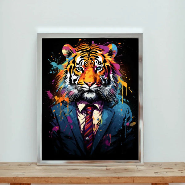 Touteladeco / Toile / Tableau / tableau tigre costume / pop art animal / décoration urbaine / art coloré / tigre élégant / street art chic / tableau tendance / déco murale originale