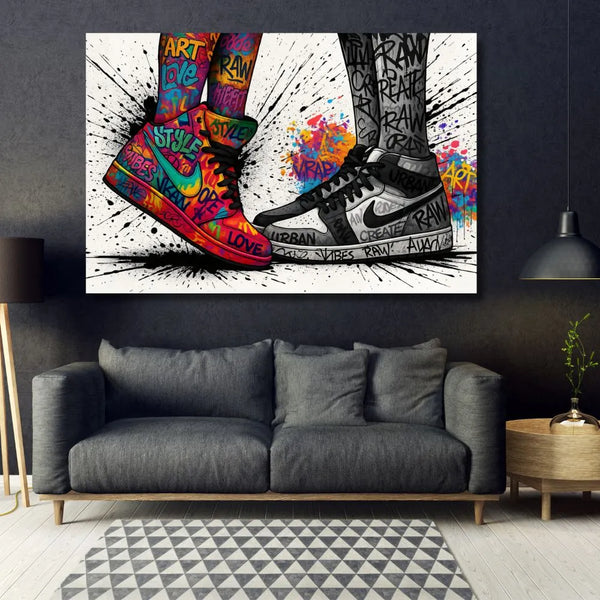 Touteladeco / Tableau Pop Art / Basket / Street Art / Décoration Murale / Décoration de maison / Moderne / Toile / Street Art / Jordan / Sneakers