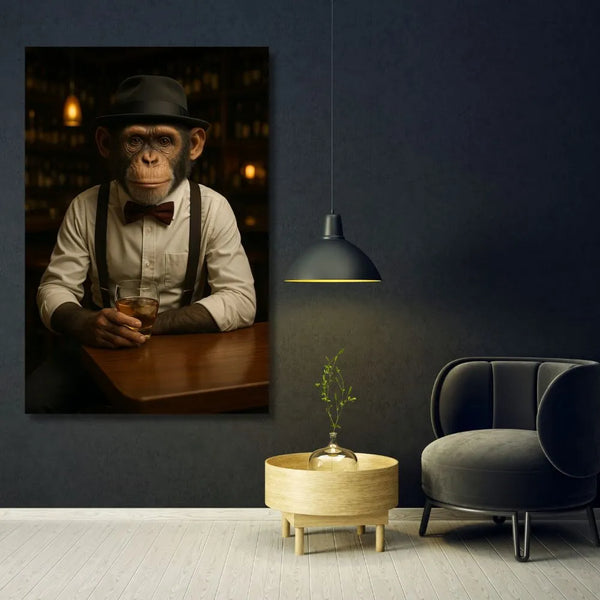 Touteladeco / Toile / Tableau / tableau singe élégant / déco bar vintage / toile singe pop art / singe gentleman / décoration lounge rétro / art animalier original / tableau humoristique / tableau Singe