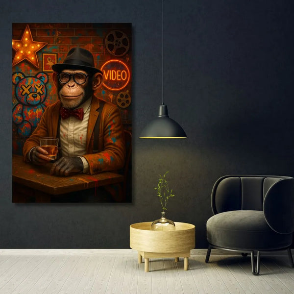 Touteladeco / Toile / tableau / tableau singe / art urbain / déco rétro / style cinéma / pop art / singe en costume / bar vintage / tableau original / street art / ambiance lounge