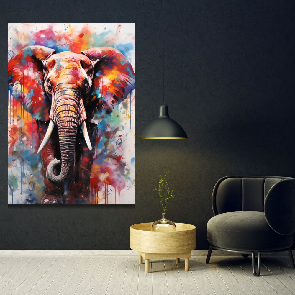 Touteladeco / Toile / Tableau / tableau éléphant / art mural / pop art / déco colorée / street art / toile moderne / animal majestueux / peinture vibrante